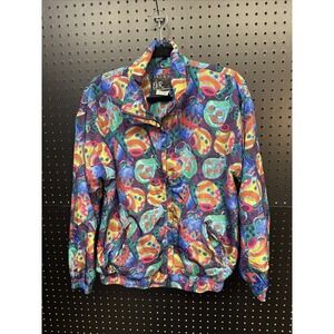 Vtg Windbreaker Jacket  Women‎ Large 90s Coffee Tea Drinks Theme EVR